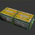 Industrial Equipment Box With Yellow Silver Exterior And Warning Stripes Control Panels