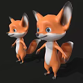 Cartoon Fox 3D Model With Orange White Fur And Blue Eyes Standing On Black Background