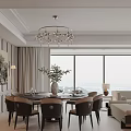 Modern Dining Room Interior With Round Table Black Chairs Crystal Chandelier And Wooden Panel Walls