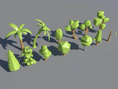 Low Poly Green Trees And Plants Collection Featuring Various Shapes 3d model