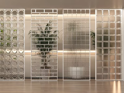 White Room Partitions With Various Geometric Patterns And Indoor Plants 3d model
