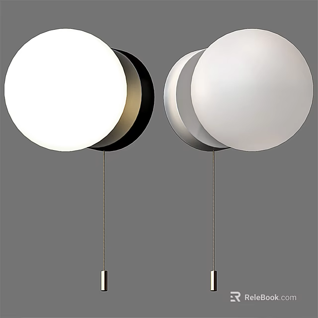 Modern Minimalist Circular Wall Sconce Design With White Shade And Black Silver Frame 3d model 