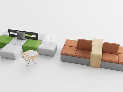 Modern Modular Sectional Sofa with Green White Gray Brown Upholstery Wooden Connecting Accent 3d model