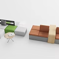 Modern Modular Sectional Sofa with Green White Gray Brown Upholstery Wooden Connecting Accent