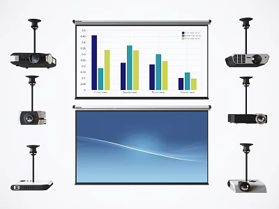 Projection Monitoring System with Multiple Projectors and Projection Screens Displaying Data Charts 3d model
