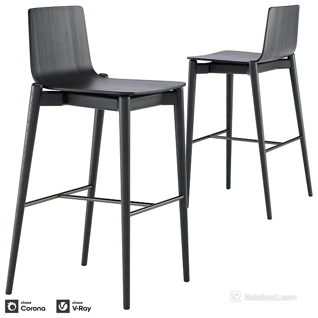 Modern Black Bar Stools Set Of Two With Sleek Metal Frame Design 3d model 