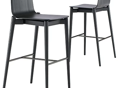 Modern Black Bar Stools Set Of Two With Sleek Metal Frame Design 3d model