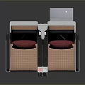 Comfortable Airplane Seats With Plaid Upholstery Headrests Armrests And Storage Compartments