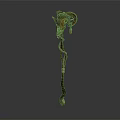 Ornate Horned Weapon With Carved Long Handle And Decorative Antler Design