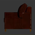 Classic Burgundy Leather Single Sofa with Riveted Armrests and Wooden Legs