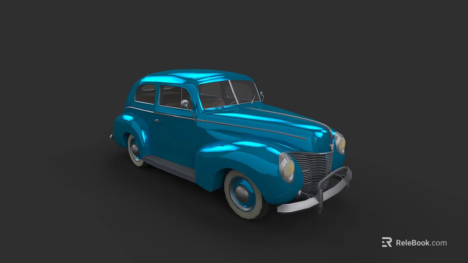 Shiny Blue Vintage Classic Car with Retro Design and Glossy Exterior Finish 3d model 