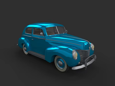 Shiny Blue Vintage Classic Car with Retro Design and Glossy Exterior Finish 3d model