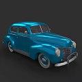 Shiny Blue Vintage Classic Car with Retro Design and Glossy Exterior Finish