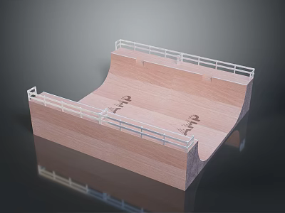 Wooden Skateboard Ramp Building With White Railings And Double Slopes 3d model
