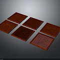 Six Red Square Furniture Cushions With Different Patterns On Dark Background