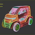 Red Compact Electric Car With Black White Accents And Orange Rims Modern Style
