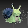 Cute 3D Cartoon Snail Model With Green Body Blue Shell And Two Antennae