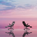 Two Modern Office Chairs Featuring Ergonomic Design And Pink Sky Reflection 3d model