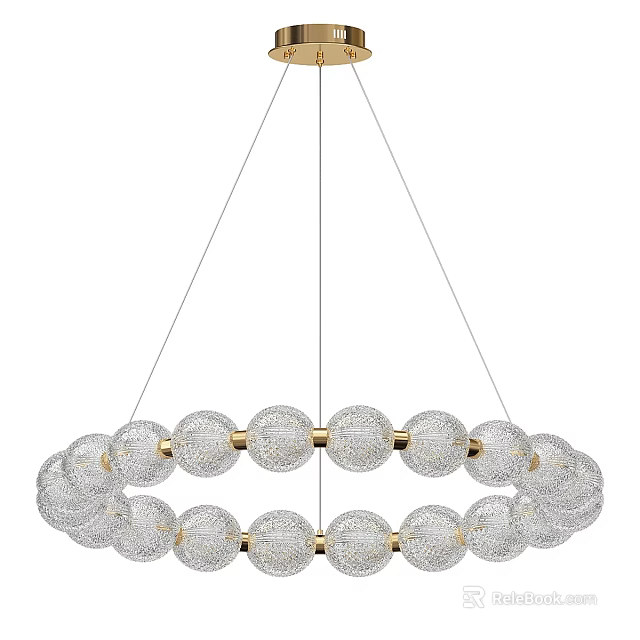 Modern Circular Chandelier With Transparent Glass Balls And Golden Connectors 3d model 