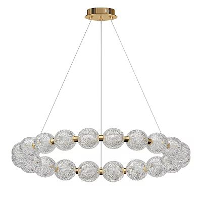 Modern Circular Chandelier With Transparent Glass Balls And Golden Connectors 3d model