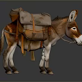 Detailed Artistic Donkey Sculpture With Saddle And Pack On Gray Background