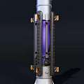 Commercial Rocket Equipment With Orange Top Silver Body And Blue Structural Components