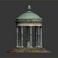 Detailed Architectural Model Featuring Green Dome And Multiple Columns On Circular Base