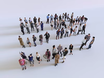 Diverse Group of People Standing Together With Various Poses and Outfits 3d model