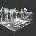 Future Architecture Inspired Castle Structure With Stone Walls Steps Flags And Red Mechanical Creature