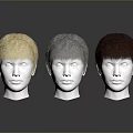 Three Different Colored Wigs Blonde Gray Brown On White Human Head Mannequins For Role Styling