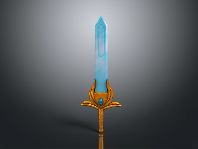Fantasy Character's Enchanted Sword Featuring Blue Blade Golden Hilt And Decorative Gemstone 3d model