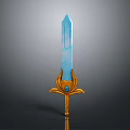 Fantasy Character's Enchanted Sword Featuring Blue Blade Golden Hilt And Decorative Gemstone