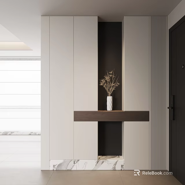 Modern Entryway Cabinet And Side Cabinet Design With Decorative Vase And Plants 3d model 