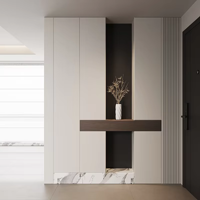 Modern Entryway Cabinet And Side Cabinet Design With Decorative Vase And Plants 3d model