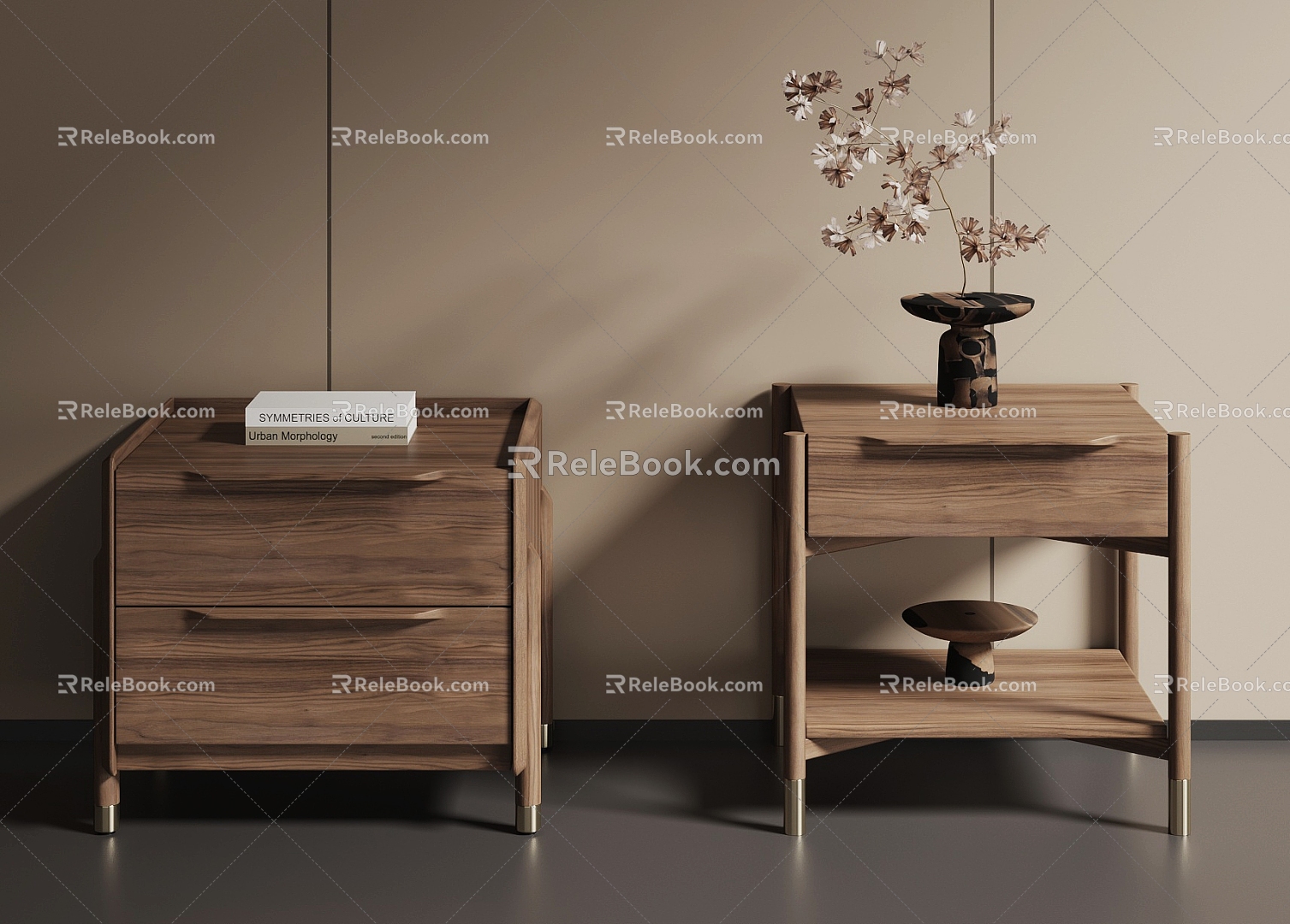 Modern Middle Style Bedside Cabinet Combination Drawer 3d model