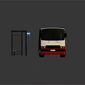 Red And White Bus At Urban Bus Stop With Shelter And Platform