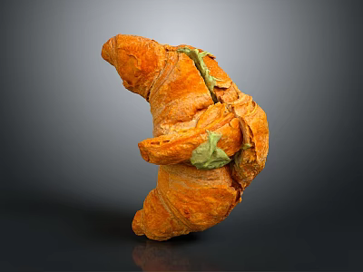 Flaky Croissant With Green Filling On Dark Background Shiny Surface 3d model