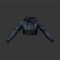 Stylish Blue Cropped Hoodie With Long Sleeves Knit Fabric And Drawstrings