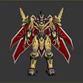 Golden Red Armored Mech Warrior With Winged Structure And Heroic Design