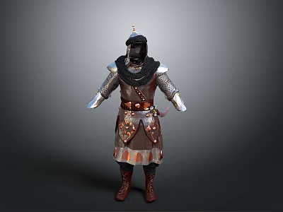 Medieval Warrior Armor 3D Model With Metal Pauldrons Leather Belt And Helmet 3d model