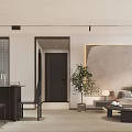 Modern Living and Dining Room Interior With Pendant Light Sofa Coffee Table And Plant