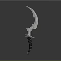 Fantasy Curved Blade Weapon With Sharp Edges And Leather Wrapped Handle