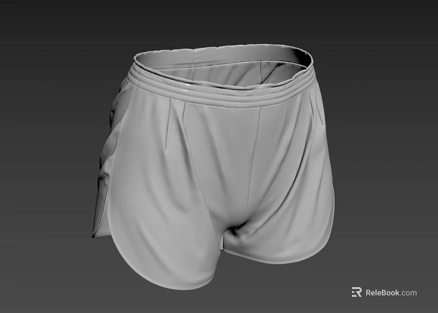 Gray Athletic Shorts With Elastic Waistband And Side Panel Design 3d model 