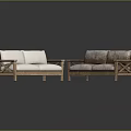 Modern Two Seater Sofa With Wooden Frame And Light Dark Contrasting Upholstery Design