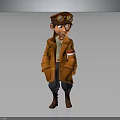3D Biological Character Standing With Aviator Hat Goggles Orange Coat And Red Armband