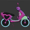 Stylish Pink Shiny Scooter With Heart Shaped Elements And Blue Wheels