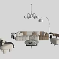 Modern Beige and Brown Sofa Set with Coffee Table Floor Lamp and Chandelier
