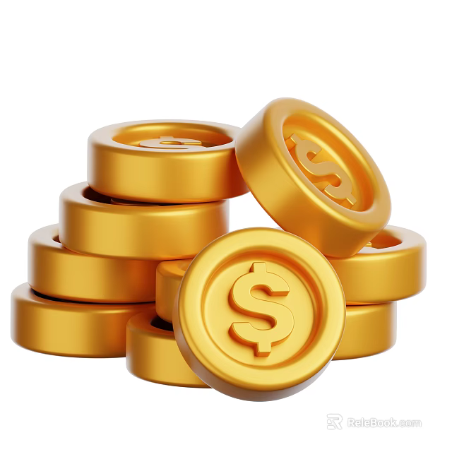 Shiny Golden Coins With Dollar Sign Stacked As Household Daily Supplies 3d model 