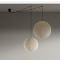 Two White Spherical Pendant Lights Hanging Against Grey Wall Background 3d model