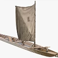Vintage Wooden Boat With Old Canvas Sail And Traditional Structure Design